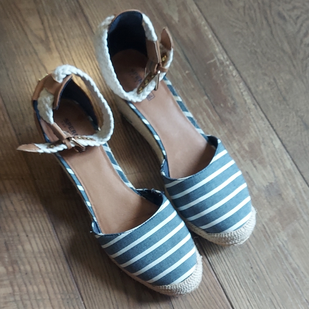 Sperry Navy and White Striped Espadrilles